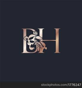 Initial Logo Letter B and H, BH, Rose Gold Color Luxury Style Vector Design Template.