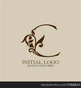 Initial logo letter C luxury style. Vintage nature floral Leaves concept logo vector design template.