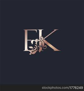 Initial Logo Letter E and K, EK, Rose Gold Color Luxury Style Vector Design Template.