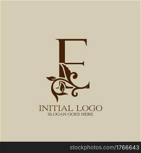 Initial logo letter E luxury style. Vintage nature floral Leaves concept logo vector design template.