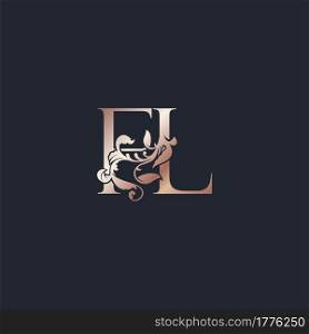 Initial Logo Letter F and L, Fl, Rose Gold Color Luxury Style Vector Design Template.