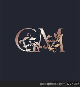 Initial Logo Letter G and M, GM, Rose Gold Color Luxury Style Vector Design Template.