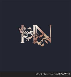 Initial Logo Letter H and N, HN, Rose Gold Color Luxury Style Vector Design Template.
