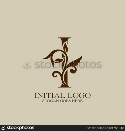 Initial logo letter I luxury style. Vintage nature floral Leaves concept logo vector design template.