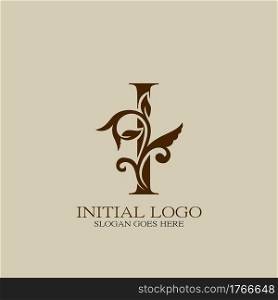 Initial logo letter I luxury style. Vintage nature floral Leaves concept logo vector design template.