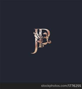 Initial Logo Letter J and P, JP, Rose Gold Color Luxury Style Vector Design Template.