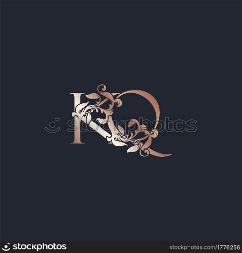 Initial Logo Letter K and Q, KQ, Rose Gold Color Luxury Style Vector Design Template.