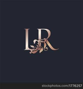 Initial Logo Letter L and R, LR, Rose Gold Color Luxury Style Vector Design Template.