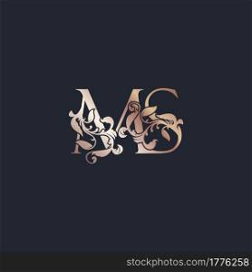 Initial Logo Letter M and S, MS, Rose Gold Color Luxury Style Vector Design Template.