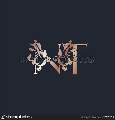 Initial Logo Letter N and T, NT, Rose Gold Color Luxury Style Vector Design Template.