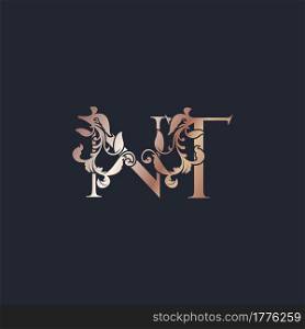 Initial Logo Letter N and T, NT, Rose Gold Color Luxury Style Vector Design Template.