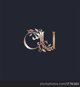 Initial Logo Letter O and U, OU, Rose Gold Color Luxury Style Vector Design Template.
