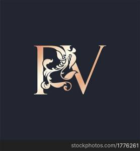 Initial Logo Letter P and V, PV, Rose Gold Color Luxury Style Vector Design Template.