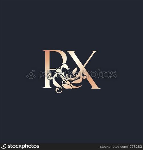 Initial Logo Letter R and X, RX, Rose Gold Color Luxury Style Vector Design Template.