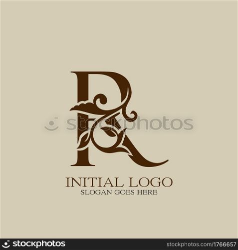 Initial logo letter R luxury style. Vintage nature floral Leaves concept logo vector design template.
