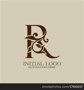 Initial logo letter R luxury style. Vintage nature floral Leaves concept logo vector design template.
