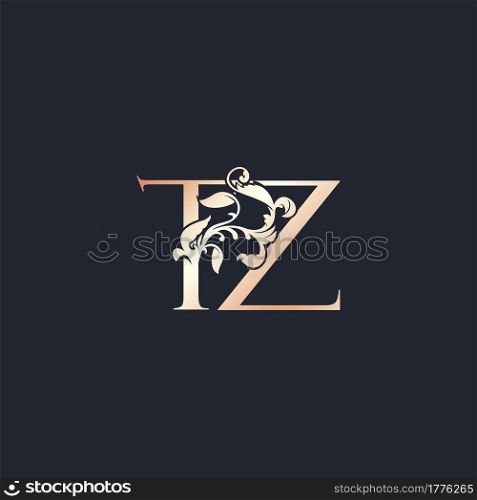 Initial Logo Letter T and Z, TZ, Rose Gold Color Luxury Style Vector Design Template.