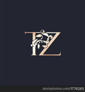 Initial Logo Letter T and Z, TZ, Rose Gold Color Luxury Style Vector Design Template.