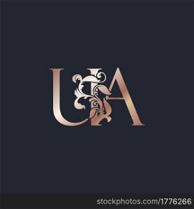 Initial Logo Letter U and A, UA, Rose Gold Color Luxury Style Vector Design Template.