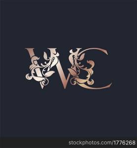 Initial Logo Letter W and C, WC, Rose Gold Color Luxury Style Vector Design Template.