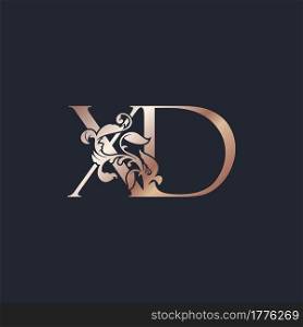 Initial Logo Letter X and D, XD, Rose Gold Color Luxury Style Vector Design Template.
