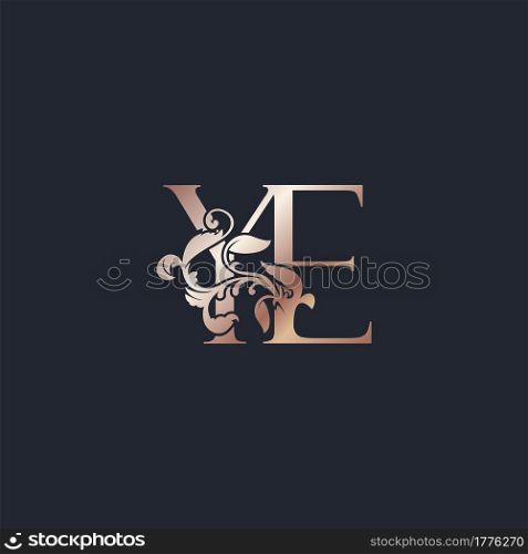 Initial Logo Letter Y and E, YE, Rose Gold Color Luxury Style Vector Design Template.