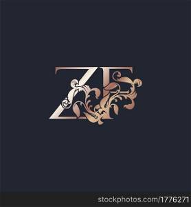 Initial Logo Letter Z and F, ZF, Rose Gold Color Luxury Style Vector Design Template.