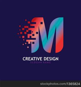 Initial M Letter Design with Digital Pixels logo vector