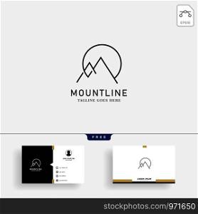 initial M, Mountain lineart logo template vector illustration and business card template design. initial M, Mountain lineart logo template and business card