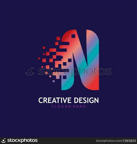 Initial N Letter Design with Digital Pixels logo vector