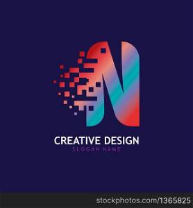 Initial N Letter Design with Digital Pixels logo vector