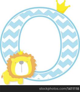initial o with cute little lion king with golden crown isolated on white background. can be used for father&rsquo;s day card, baby boy birth announcements, nursery decoration, party theme or birthday invitation