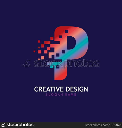 Initial P Letter Design with Digital Pixels logo vector