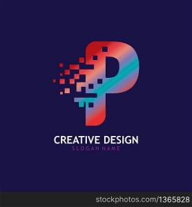 Initial P Letter Design with Digital Pixels logo vector