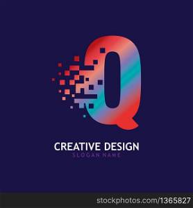 Initial Q Letter Design with Digital Pixels logo vector