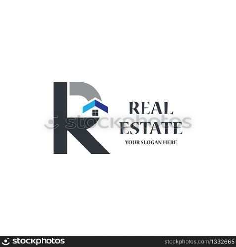 Initial R for real estate logo template vector icon illustratrion