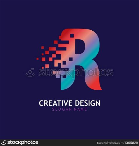 Initial R Letter Design with Digital Pixels logo vector