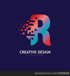 Initial R Letter Design with Digital Pixels logo vector