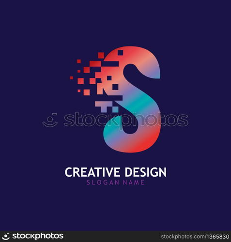 Initial S Letter Design with Digital Pixels logo vector