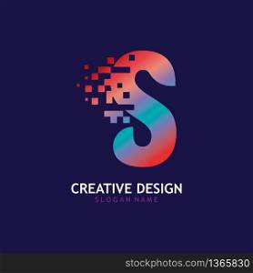 Initial S Letter Design with Digital Pixels logo vector