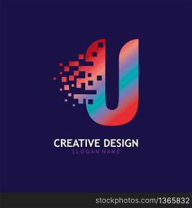 Initial U Letter Design with Digital Pixels logo vector