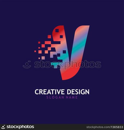 Initial V Letter Design with Digital Pixels logo vector