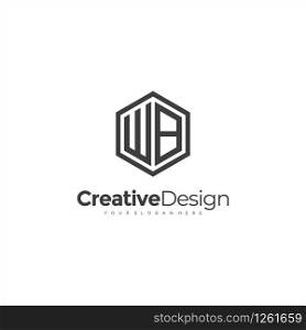 Initial WB letter WB, minimalist line art hexagon logo, Black color minimalist line art Polygon logo