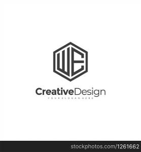 Initial WE letter WE, minimalist line art hexagon logo, Black color minimalist line art Polygon logo