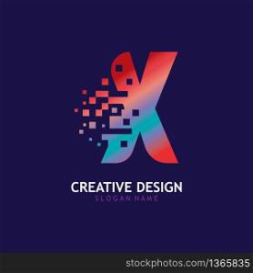 Initial X Letter Design with Digital Pixels logo vector