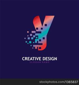Initial Y Letter Design with Digital Pixels logo vector