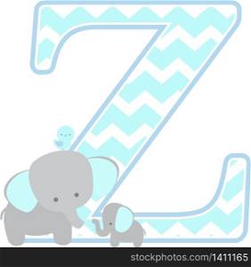 initial z with cute elephant and little baby elephant isolated on white background. can be used for father&rsquo;s day card, baby boy birth announcements, nursery decoration, party theme or birthday invitation