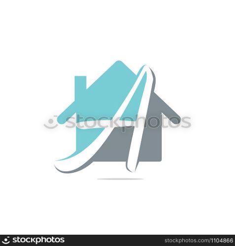 initials A with home or house logo vector real estate