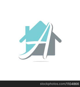 initials A with home or house logo vector real estate