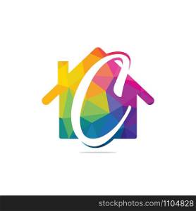 initials C with home or house logo vector real estate